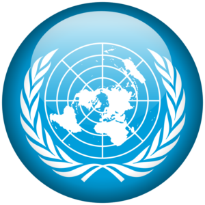 A glossy orb of the flag of the united nations.